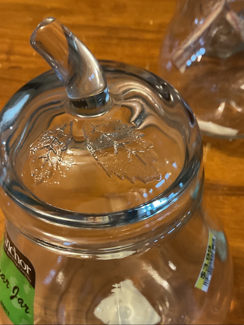 Anchor Hocking Clear Glass Honey Jar with Leaf-Embossed Lid